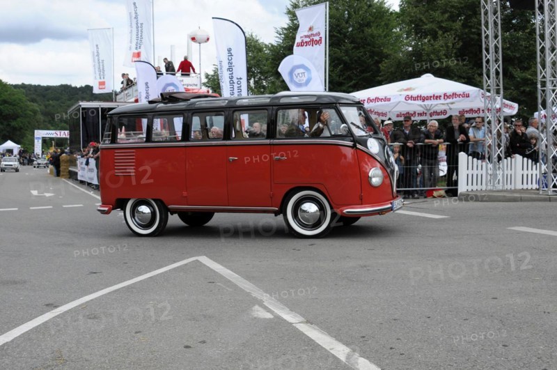 VW Samba Bus, built in 1953, side view of a classic red VW bus at an event, SOLITUDE REVIVAL 2011, Stuttgart, Baden-Wuerttemberg, Germany, Europe