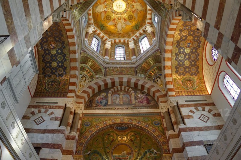 Interior view, Marseille Cathedral or Cathedrale Sainte-Marie-Majeure de Marseille, 1852-1896, Marseille, The splendid interior of a church with columns, arches and ornate decorations, Marseille, Departement Bouches-du-Rhone, Region Provence-Alpes-Cote d'Azur, France, Europe