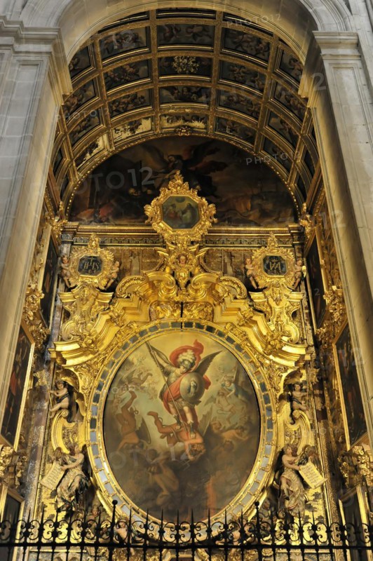 Jaen, Catedral de Jaen, Cathedral of Jaen from the 13th century, Renaissance art epoch, Jaen, Detailed baroque church decoration with golden decorations and angel figures, Jaen, Andalusia, Spain, Europe