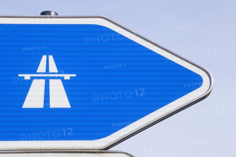 Signpost to the motorway, traffic sign, Germany, Europe