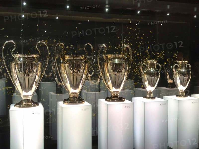 Football stadium Estadio Santiago Bernabeu, Champions League trophies, Real Madrid, Madrid, Spain, Europe