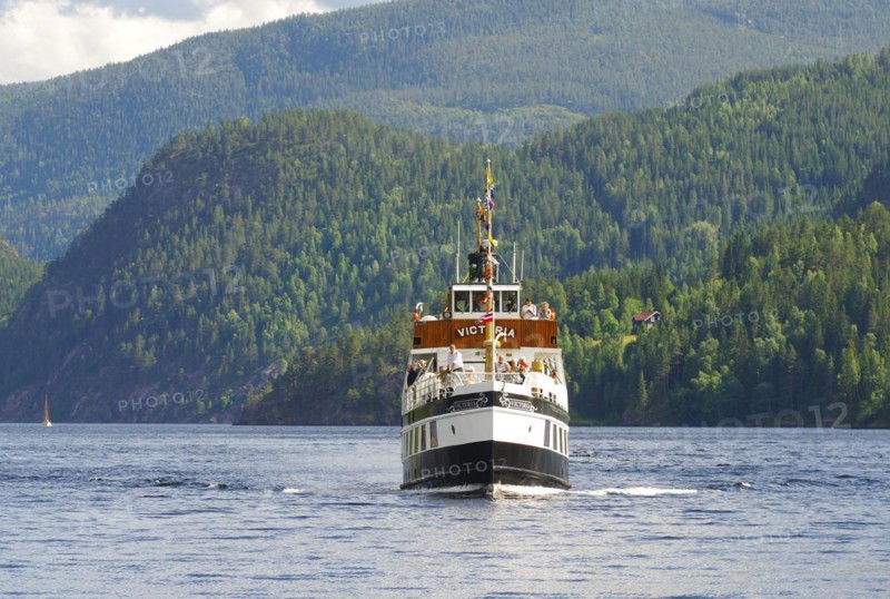 Historic canal boat MS Victoria on the Telemark Canal, mountains and lakes, shipping, historic waterway, Telemark, Norway, Europe