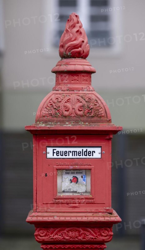 Old red fire alarm, Havelberg, Saxony-Anhalt, Germany, Europe