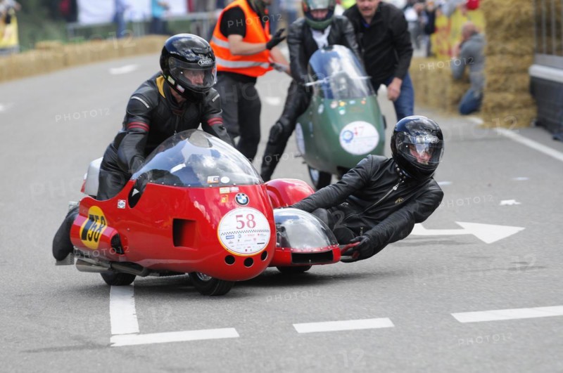 Team in a red sidecar motorbike during a race, SOLITUDE REVIVAL 2011, Stuttgart, Baden-Wuerttemberg, Germany, Europe