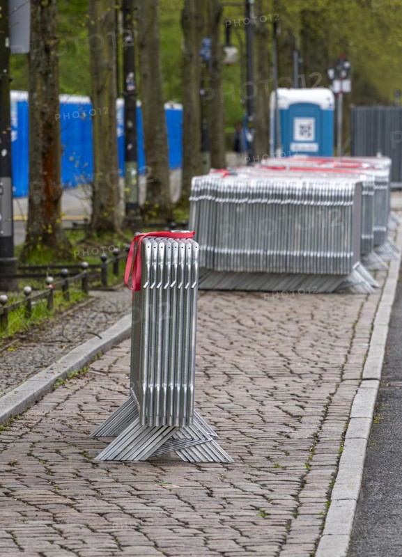 Barrier fences provided for a running event, Strasse des 17. Juni, Berlin, Germany, Europe