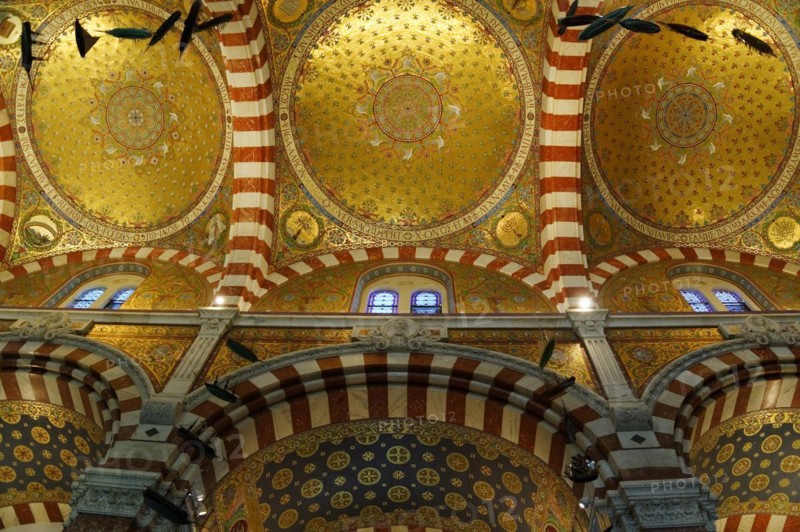 Church of Notre-Dame de la Garde, Marseille, Golden dome inside a church with mosaics and patterns, Marseille, Departement Bouches du Rhone, Region Provence Alpes Cote d'Azur, France, Europe