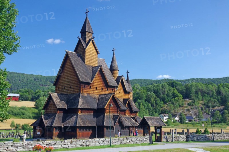 Heddal Stave Church in a green landscape, Notodden, Telemark, Norway, Europe