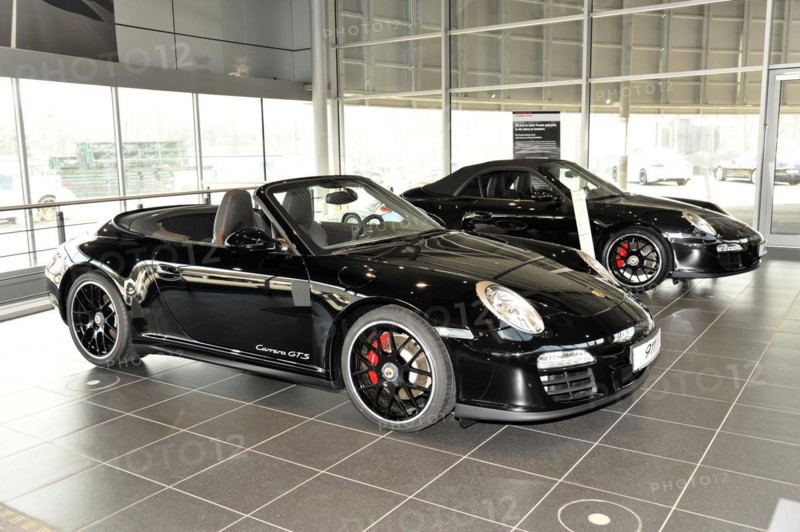 A Porsche Cayman GT3 Coupe presented at the dealership, Schwaebisch Gmuend, Baden-Wuerttemberg, Germany, Europe