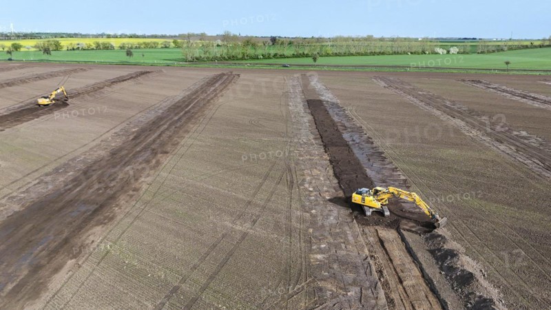 Excavators begin preparations for the construction site access road on the L 50 at the future Intel construction site in Magdeburg. The state of Saxony-Anhalt is financing the expansion of two construction site access roads from the L 50 state road to the Intel site, 08.04.2024., Magdeburg, Saxony-Anhalt, Germany, Europe