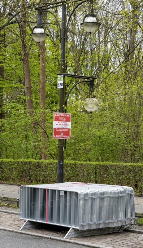 Barrier fences provided for a running event, Strasse des 17. Juni, Berlin, Germany, Europe