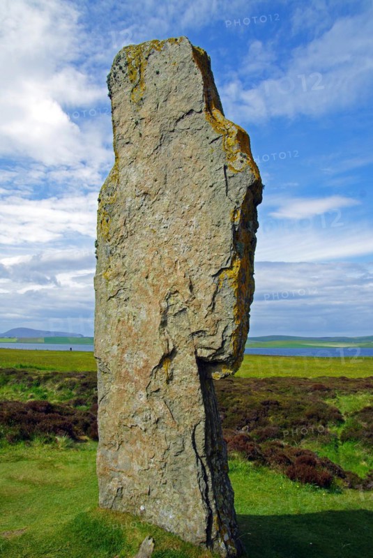 Standing stones from the Stone Age on a green meadow, Unesco World Heritage Site, Ring of Brodgar, Stromness, Orkney Islands, Scotland, UK