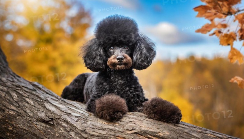 KI generated, animals, mammals, dog, domestic dogs (Canis lupus familiaris), black, black, sideways, autumn