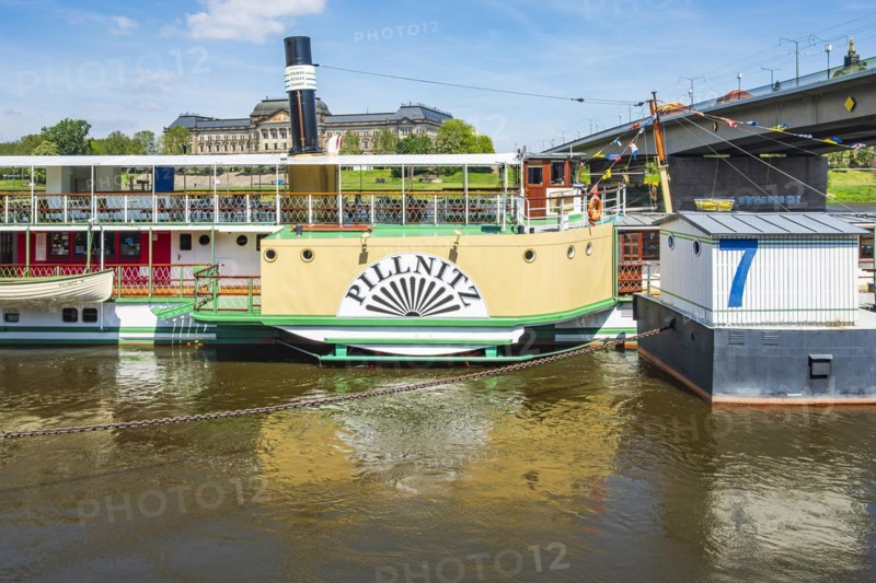 The historic paddle steamer PILLNITZ at the steamer landing stage on the Terrassenufer in Dresden, Saxony, Germany, Europe