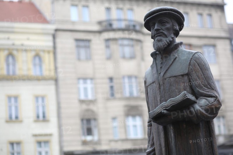 A statue of religious leader and reformer John Calvin. Budapest, Hungary, Europe