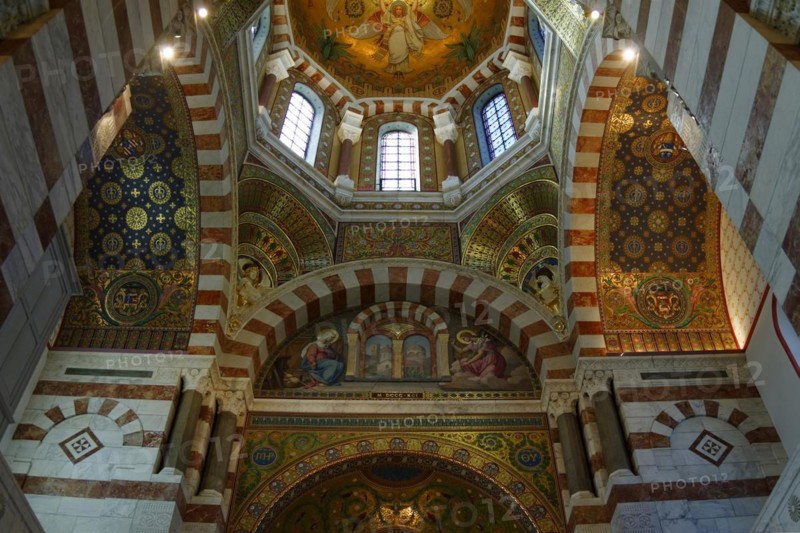 Church of Notre-Dame de la Garde, Marseille, view upwards into the interior of a church with an impressive ceiling, Marseille, Departement Bouches du Rhone, Region Provence Alpes Cote d'Azur, France, Europe