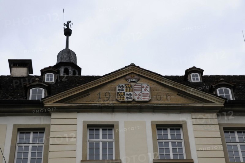 Langenburg Castle, roof of a building with weather vane and the year 1906, Langenburg Castle, Langenburg, Baden-Wuerttemberg, Germany, Europe