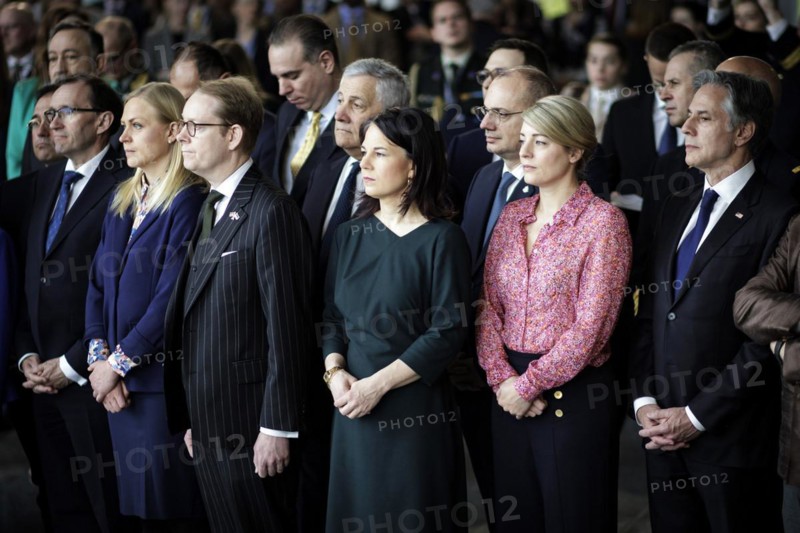 (L-R) Elina Valtonen, Foreign Minister of Finland, Tobias Billstroem, Foreign Minister of Sweden, Annalena Baerbock, Federal Foreign Minister, Melanie Joly, Foreign Minister of Canada, Antony Blinken, Secretary of State of the United States of America, Ceremony on the occasion of the 75th anniversary of the signing of the Founding Act of the North Atlantic Treaty. Brussels, 04.04.2024. Photographed on behalf of the Federal Foreign Office
