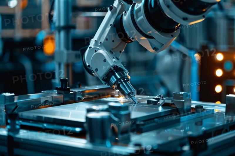 Mechanical arm performing work in factory. KI generiert, generiert, AI generated