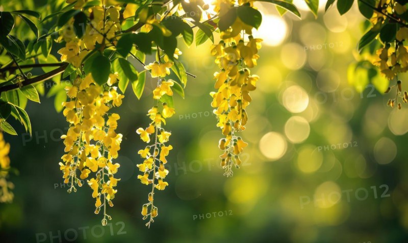 Laburnum flowers contrasting against green foliage AI generated