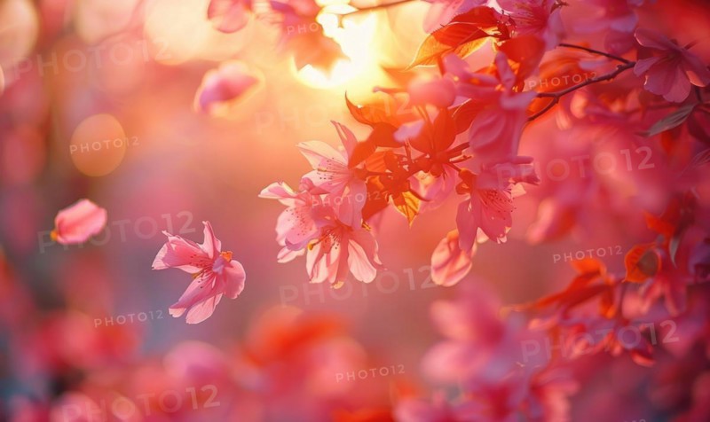 Cherry blossom petals in the breeze, floral background, soft focus, blurred background AI generated