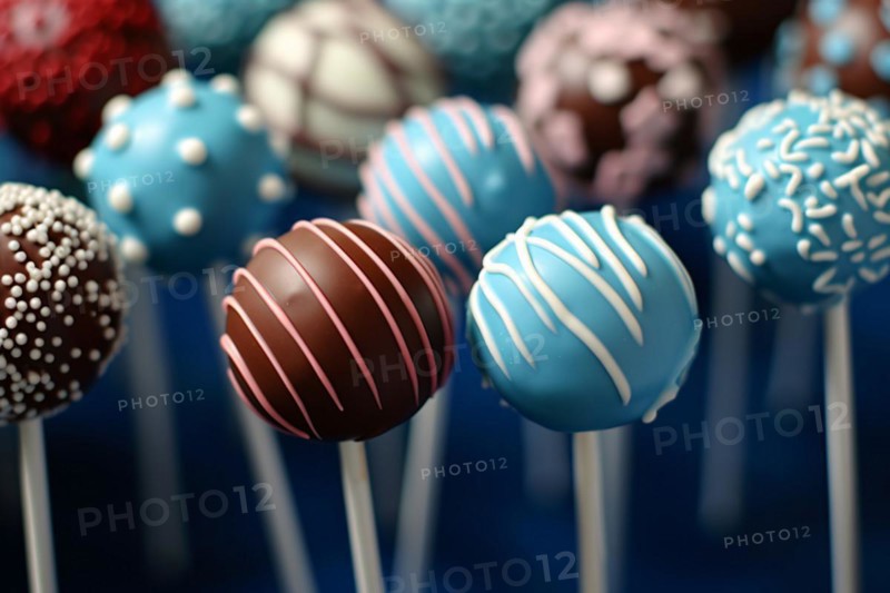 Blue and brown cakepops. KI generiert, generiert, AI generated