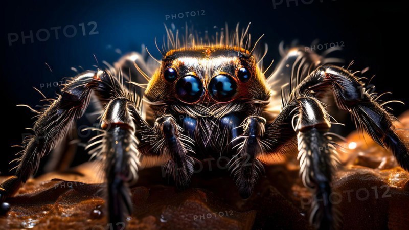 Tarantula hair textured in moonlight glow prowling through chihuahuan desert, AI generated