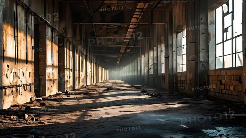 Deserted military base featuring empty barracks and abandoned tanks in silent, AI generated