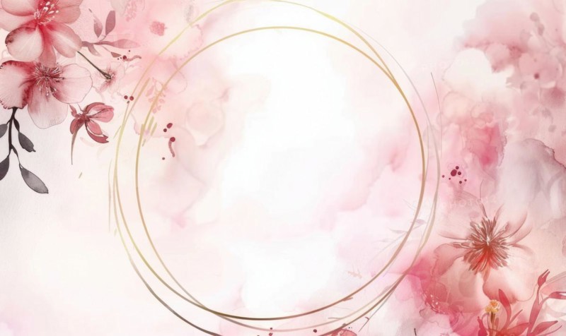 Thin golden frame on watercolor background, space for text AI generated