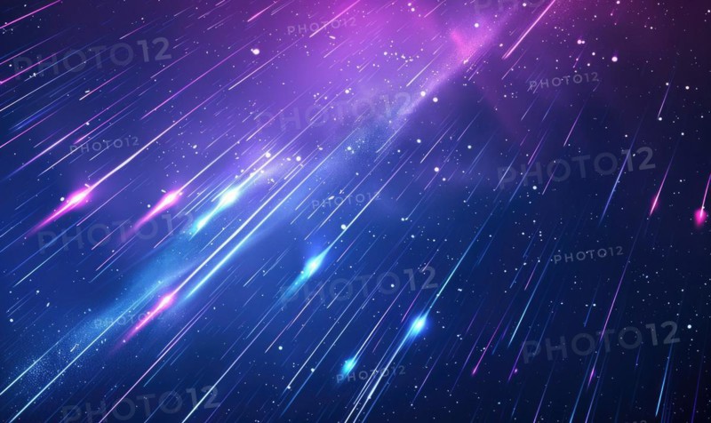 Colorful meteor shower with dynamic purple and pink streaks against a space-themed backdrop AI generated