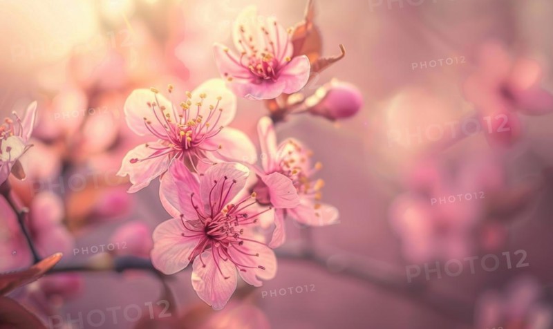 Blooming cherry blossom tree, closeup view, selective focus, bokeh AI generated