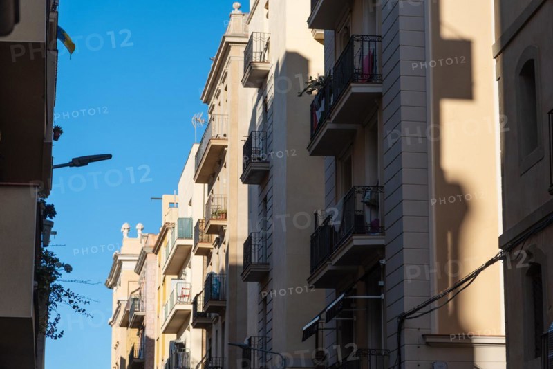 Street and old houses in Barcelonata, an old neighbourhood at the port of Barcelona, Spain, Europe