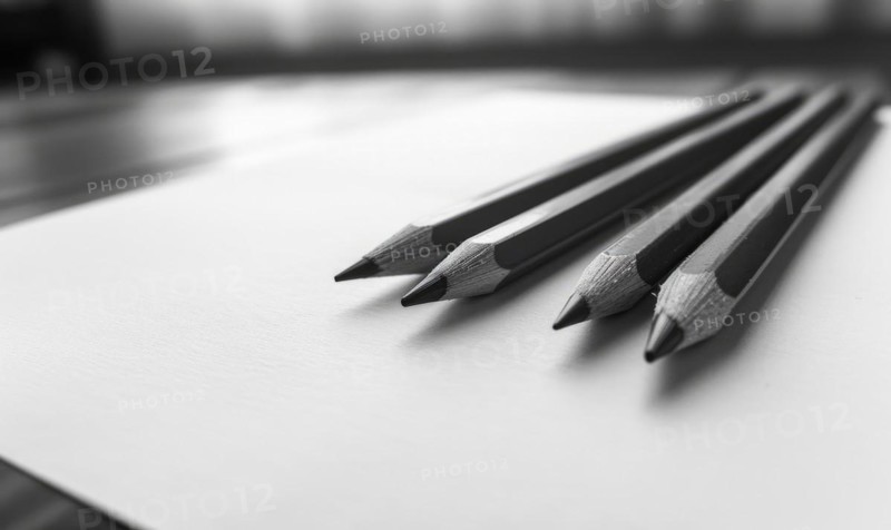 Graphite pencils lying on a blank sheet of white paper AI generated