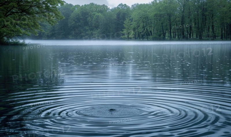 Springtime rain showers creating gentle ripples on the surface of the lake AI generated