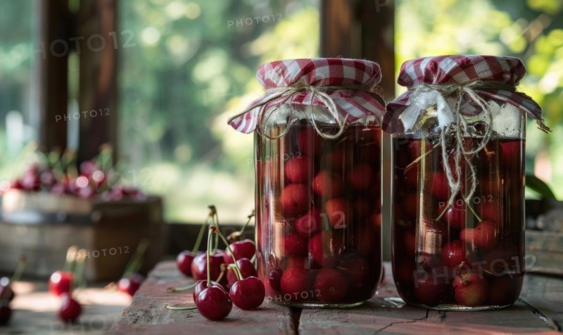 Ripe cherries showcased in a glass jar filled with clear syrup AI generated