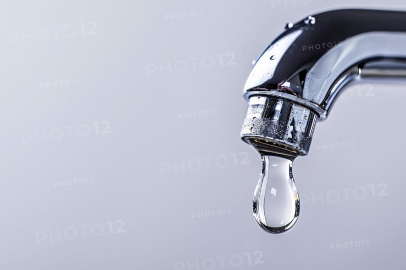 Single drop of water coming out of water tap. KI generiert, generiert, AI generated