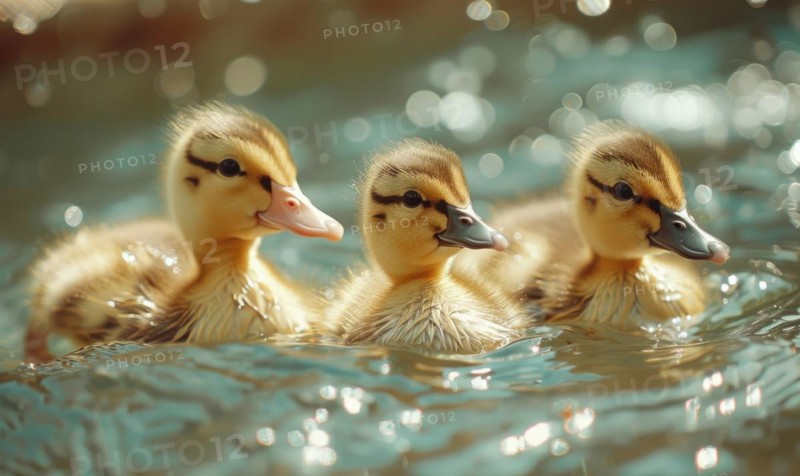Ducklings swimming in a pond, close up view AI generated
