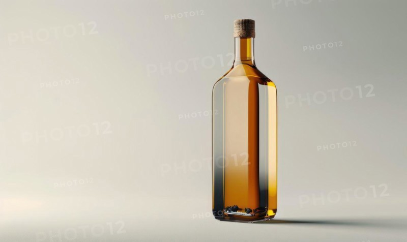 Studio shot of an amber glass bottle mockup filled with rich and aromatic cold-pressed olive oil AI generated
