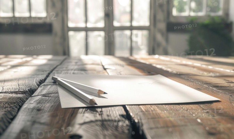 Graphite pencils and white paper illuminated by natural through a window AI generated