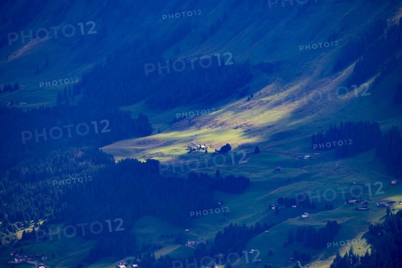 Panorama from Hoher Ifen, 2230m, into Kleinwalsertal, Allgaeu, Vorarlberg, Austria, Europe
