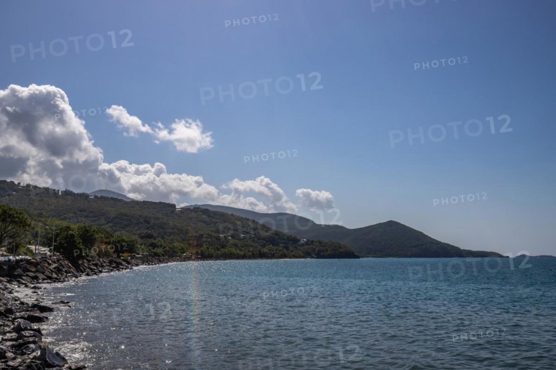A beach in the Caribbean on the Atlantic coast in Deshaies, Guadeloupe, French Antilles, North America