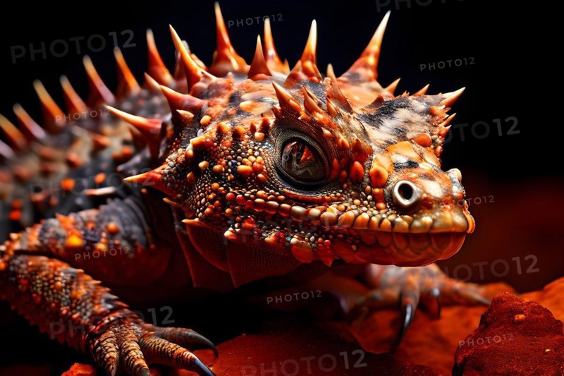 Horned lizard in perfect camouflage with the desert floor basking under the warm glow of the sonora desert, AI generated