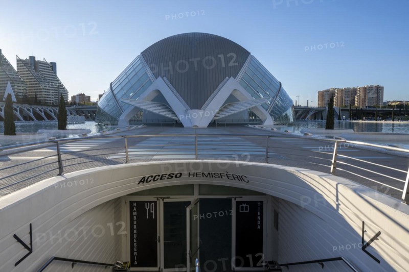 Entrance to L'Hemisferic in the City of Arts and Sciences, Cuitat de les Arts i les Ciences, Valencia, Spain, Europe