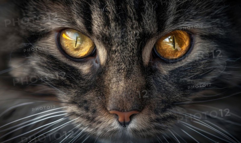 Close-up portrait of a Maine Coon cat showcasing its striking amber eyes AI generated