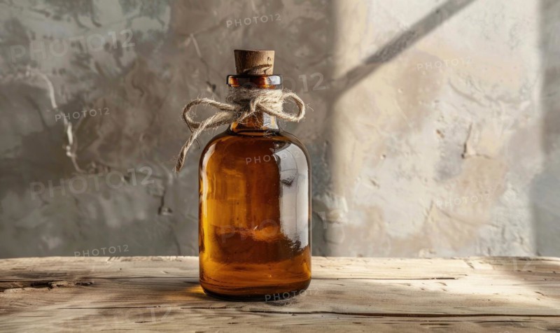 Amber glass bottle mockup containing premium organic oil, beauty care produce background AI generated