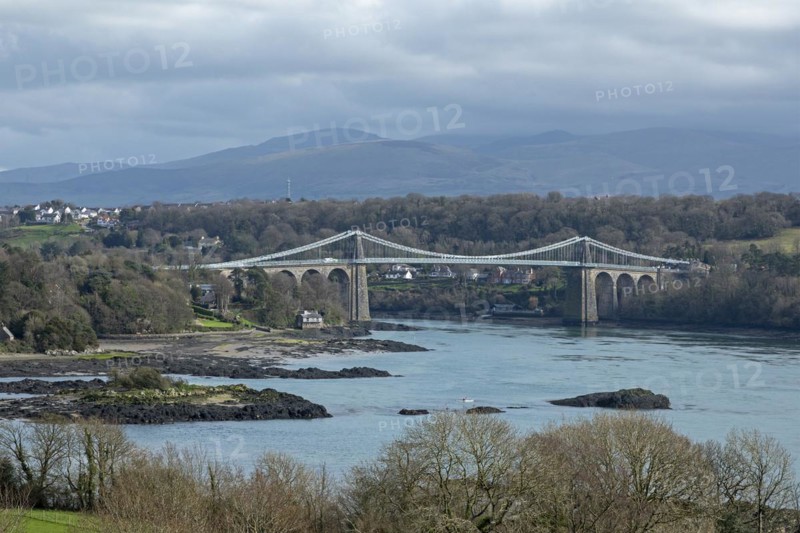 Menai Suspension Bridge, Menai Strait, LLanfair Pwllgwyngyll, Isle of Anglesey, Wales, United Kingdom, Europe
