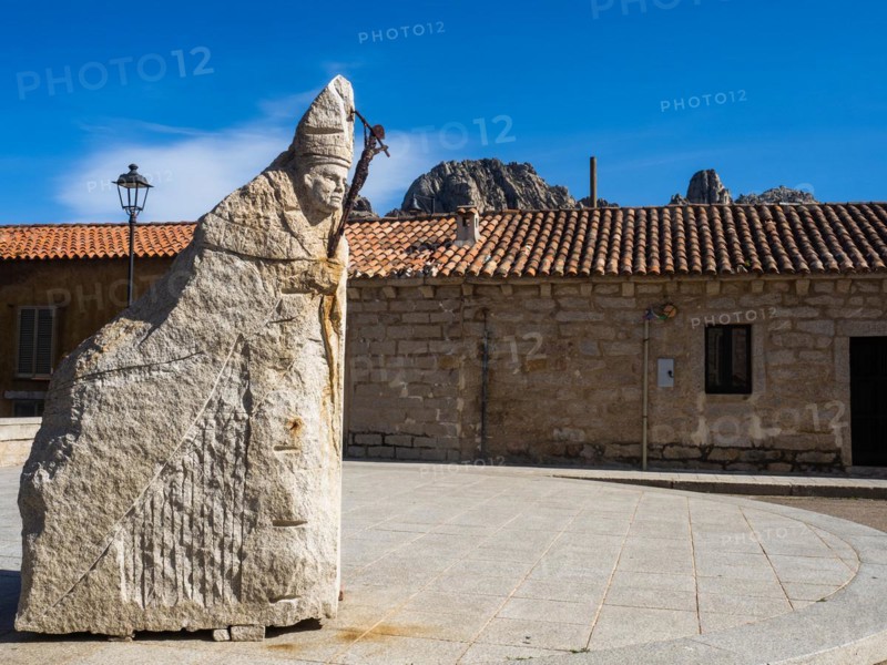 Stone sculpture, Pope, San Pantaleo, Sardinia, Italy, Europe