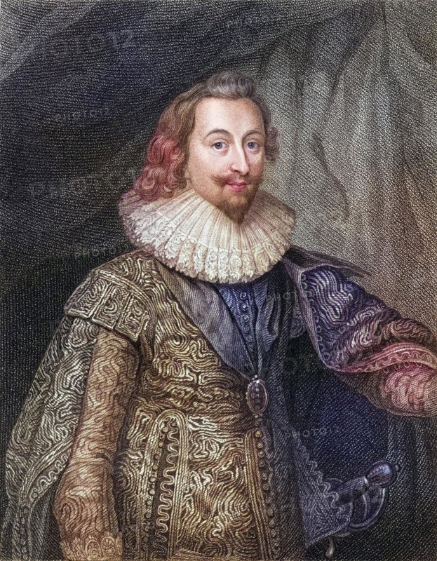 George Villiers, 1st Duke of Buckingham KG (born 28 August 1592 in Brooksby, Leicestershire, died 23 August 1628 in Portsmouth), was an important English diplomat and statesman at the beginning of the 17th century, Historical, digitally restored reproduction from a 19th century original, Record date not stated