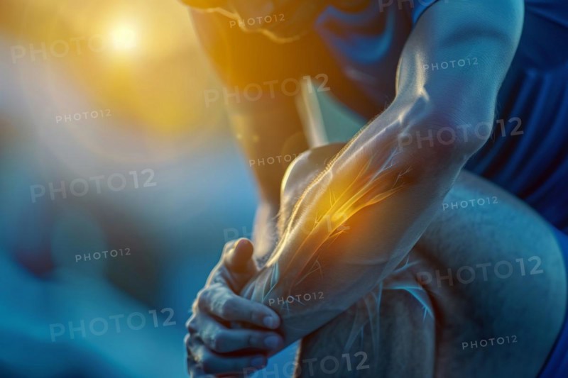 Illustration, biomedical visualisation, painful tendon in the forearm, tennis elbow, overuse during sports, sports injury, AI generated, AI generated, AI generated