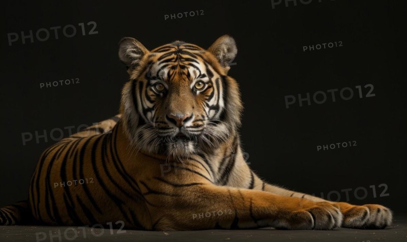 A Javan tiger portrait on black background AI generated
