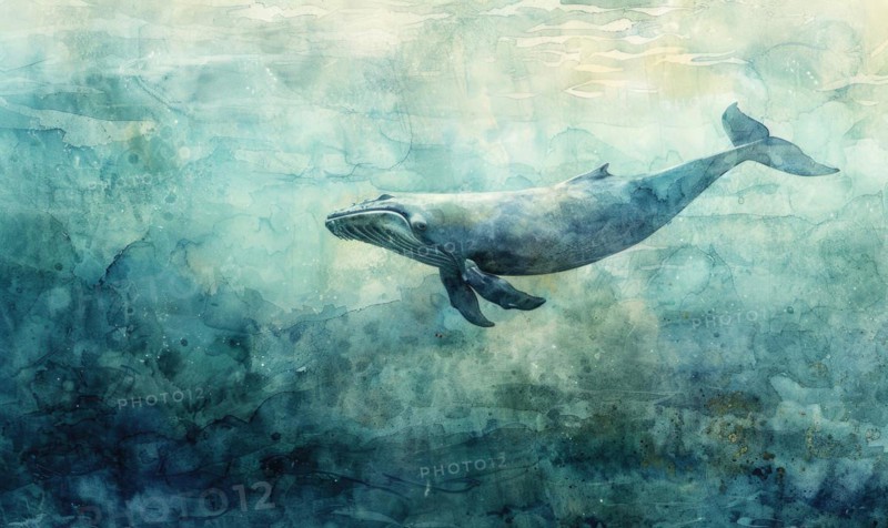 Blue whale swimming beneath the waves AI generated